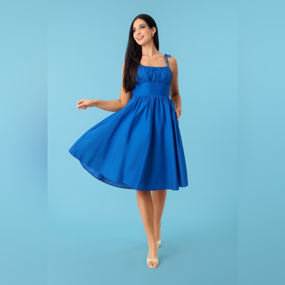 Unique Vintage Royal Blue Sleeveless Cotton Swing Dress, XL, NWT! - Picture 3 of 14